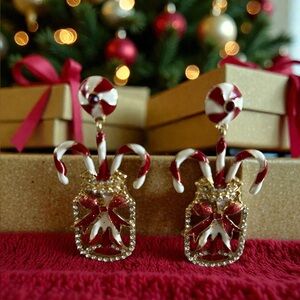 Candy Canes in a mason jar Christmas Holiday earrings